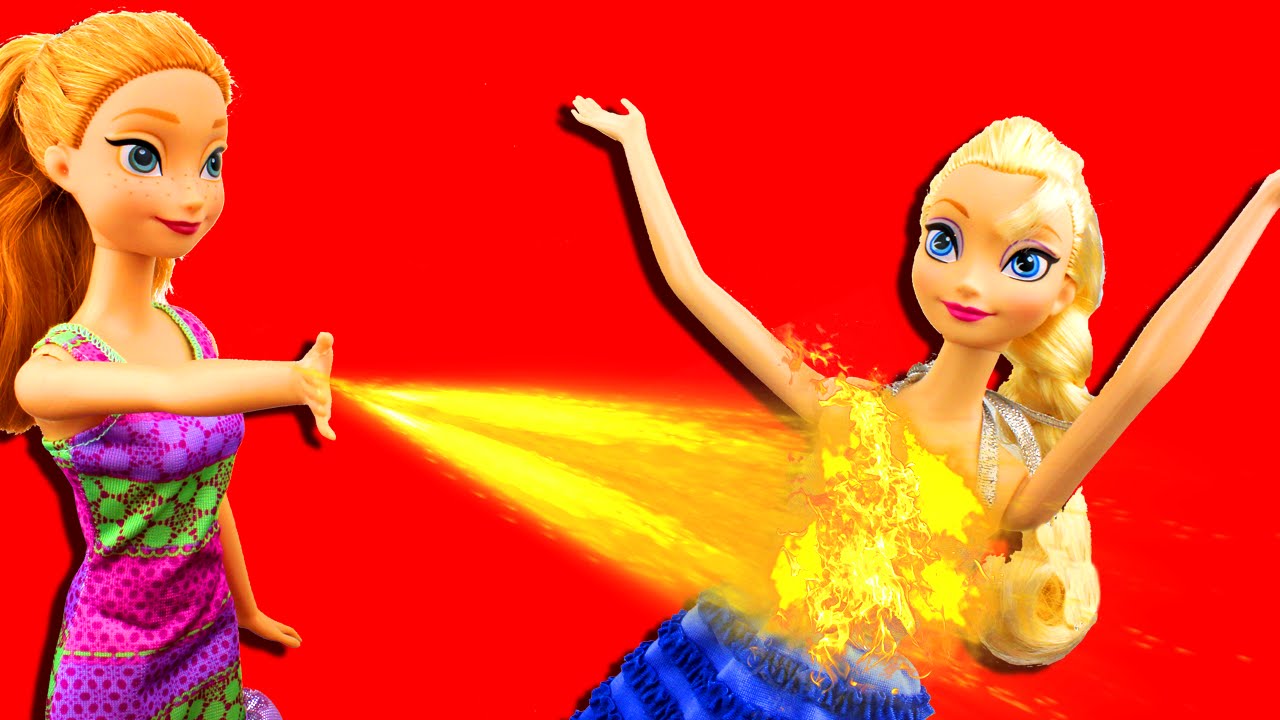 Elsa VS Anna!  Epic Princess Battle as Frozen Anna gets FIRE POWERS and Fights Elsa. With Evil Queen