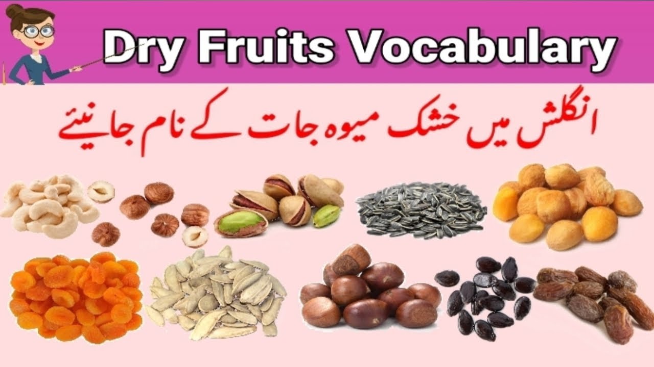 Dry fruits vocabulary words with Urdu Meanings