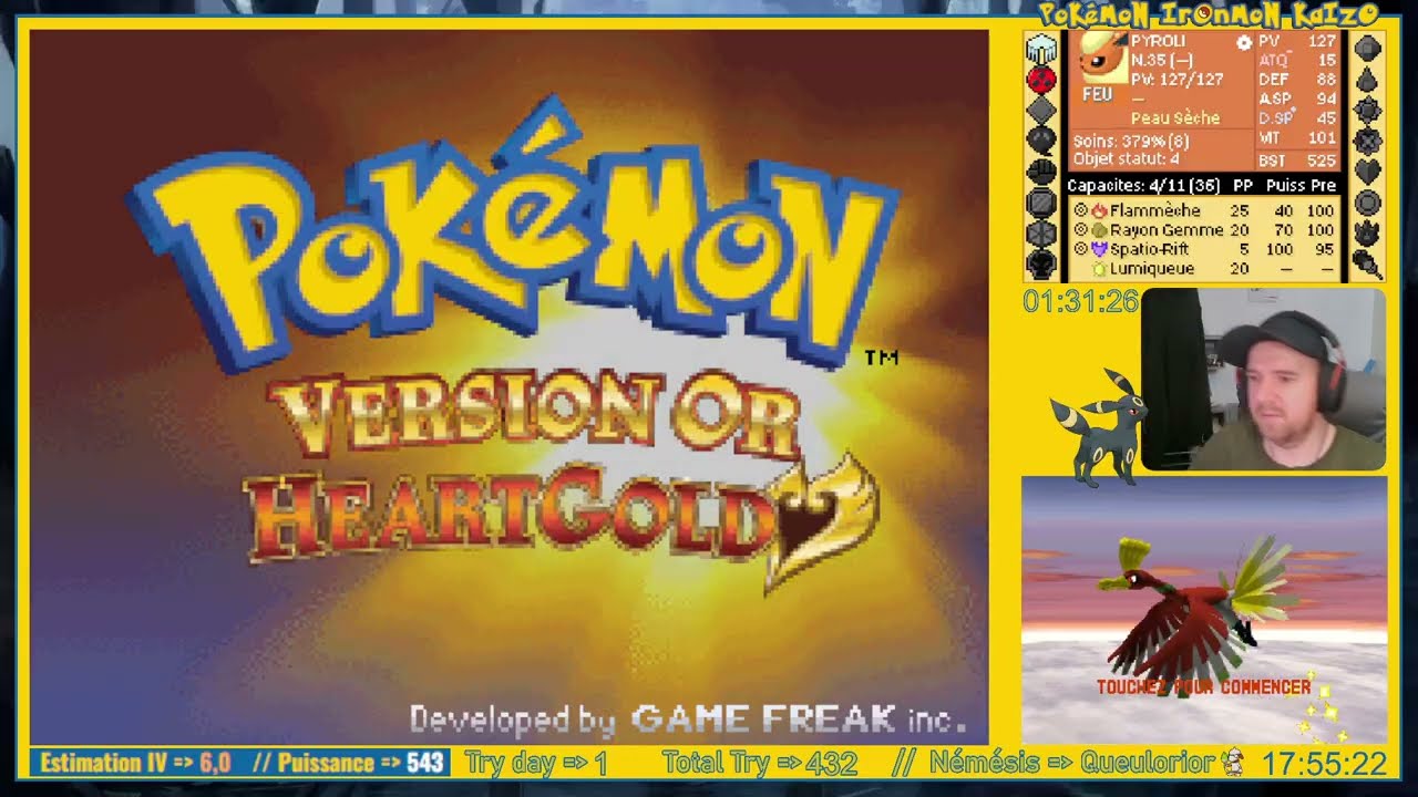 Défi Ironmon Kaizo sur Pokémon Heartgold - Suite de la Run 446, Pyroli le GOAT ???