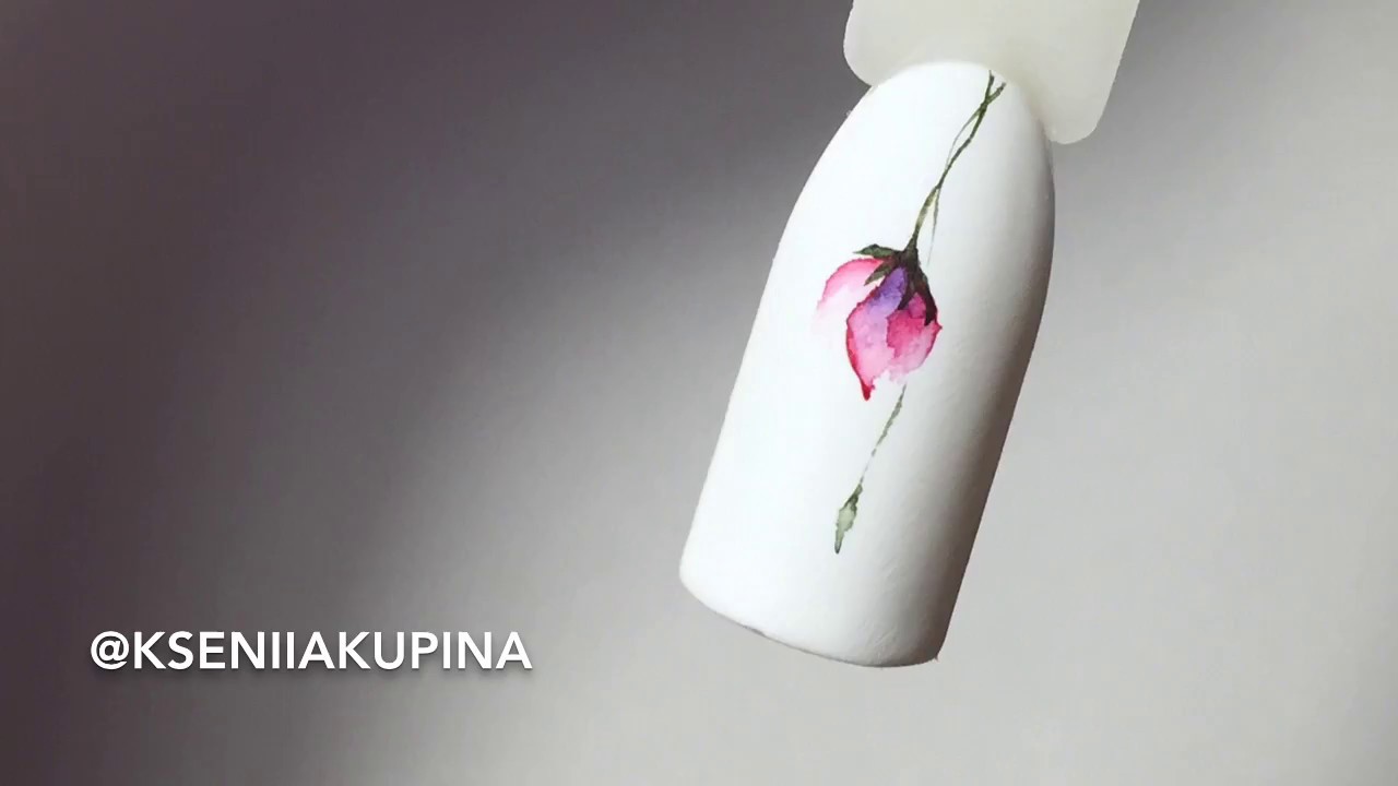 Бутон розы акварелью. Акварель на ногтях | Watercolor nail art