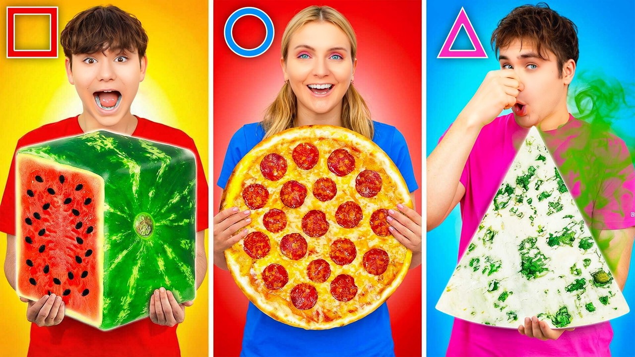 GEOMETRIC SHAPE FOOD CHALLENGE | Manger des aliments de différentes formes !