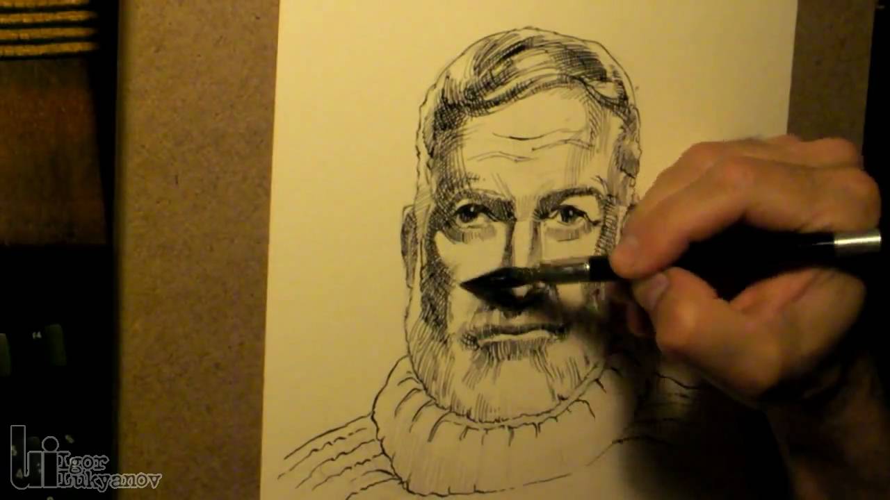 Drawing a Portrait of Ernest Hemingway