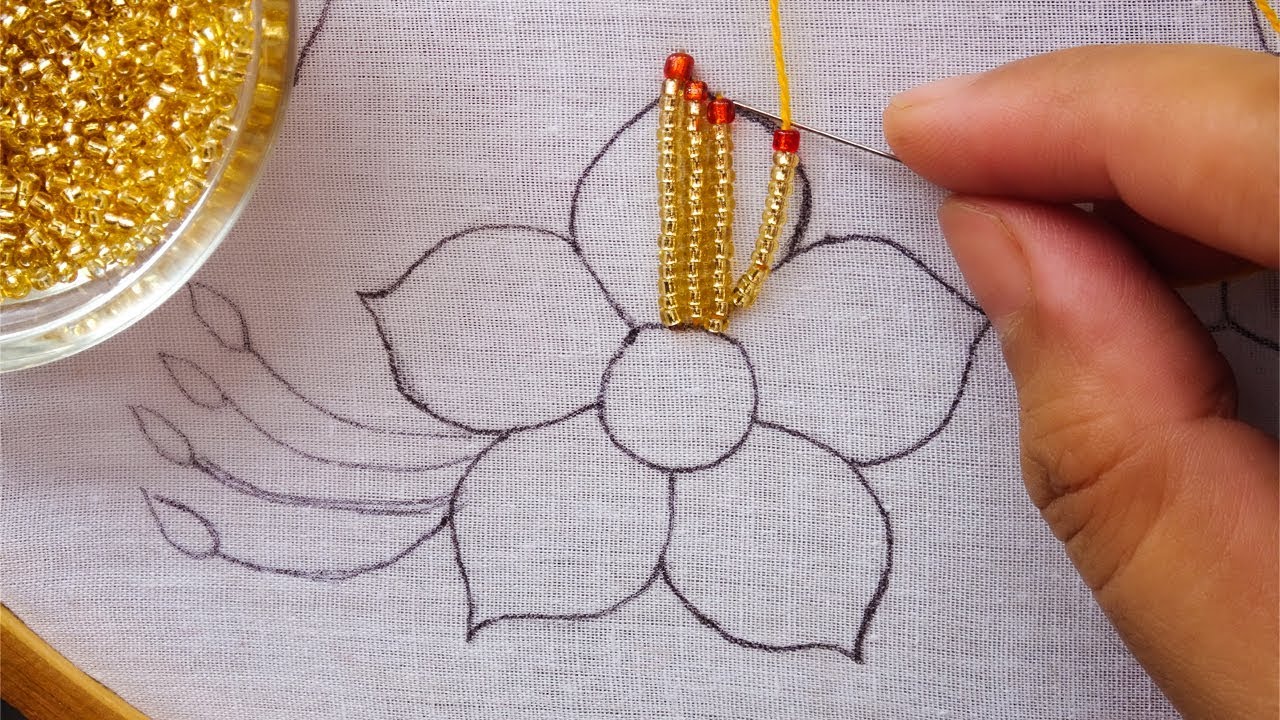 beads embroidery flower |hand embroidery fancy flower design
