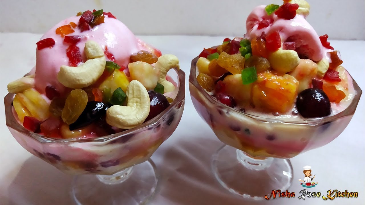 Fruit Salad with Ice Cream | ഐസ്ക്രീം ഫ്രൂട്ട് സലാഡ് - Nisha Rose Kitchen