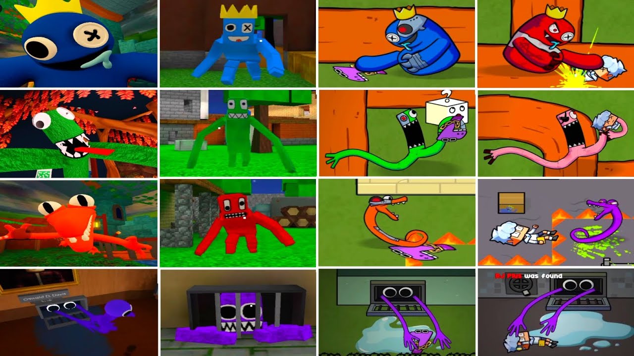 Rainbow friends chapter 1 all Monsters Jumpscars V's Craft Rainbow V's Alphabet war V' Alphabet lore