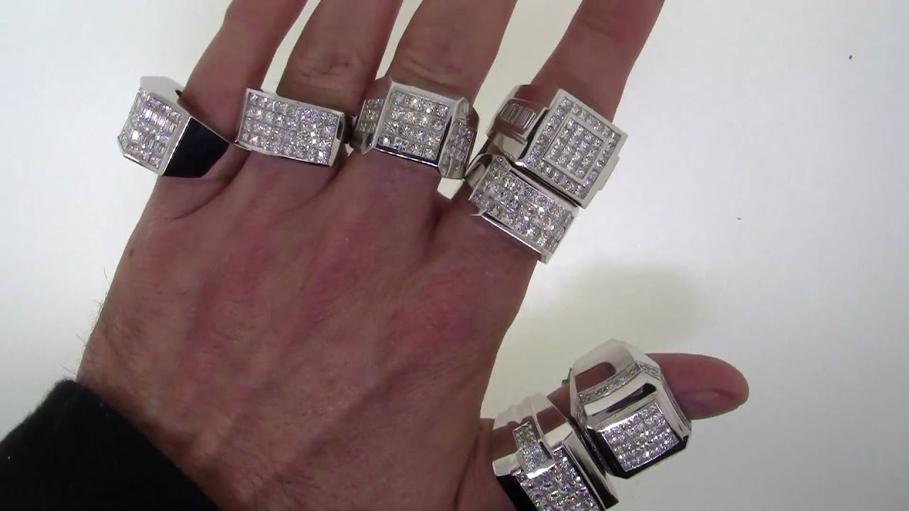 Over 50 Carats Of Mens White Gold Diamond Rings on TheJewelryMaster.Com