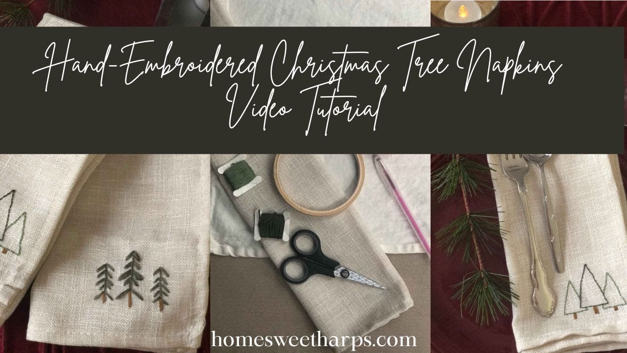 Hand-Embroidered Christmas Tree Napkins - Part 1 (Christmas Tree Triangles)