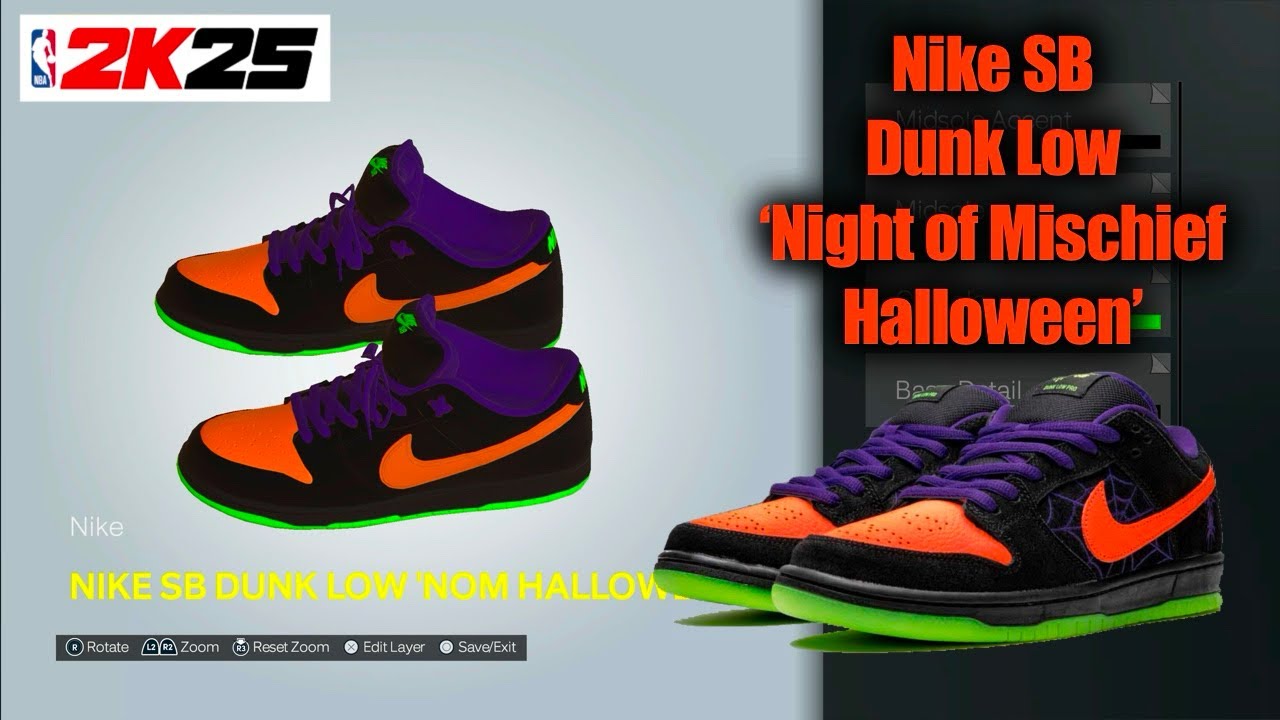 NBA 2K25 Shoe Creator - Nike SB Dunk Low Night of Mischief Halloween