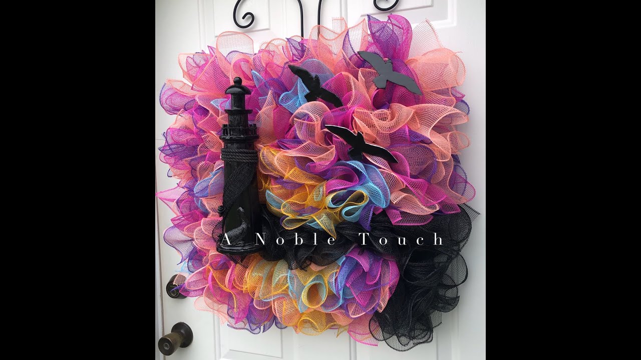 How to make a beach wreath, DIY lighthouse wreath, Deco mesh Wreath, Square Frame Wreath