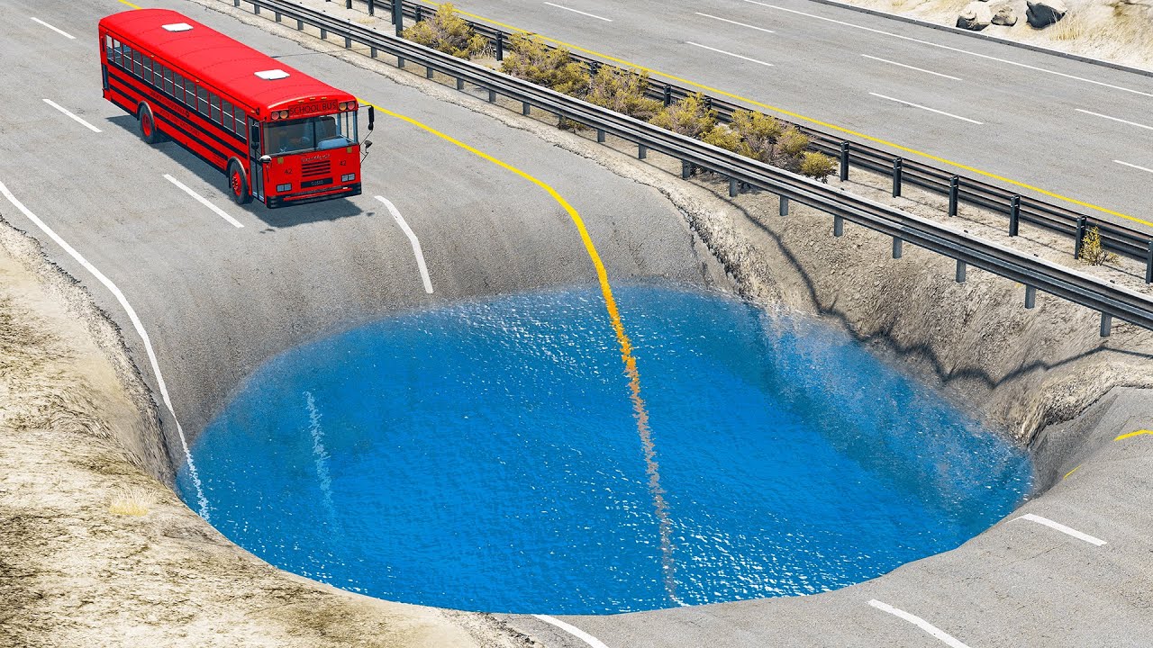 Cars vs Huge Water Potholes #3  - BeamNG Drive