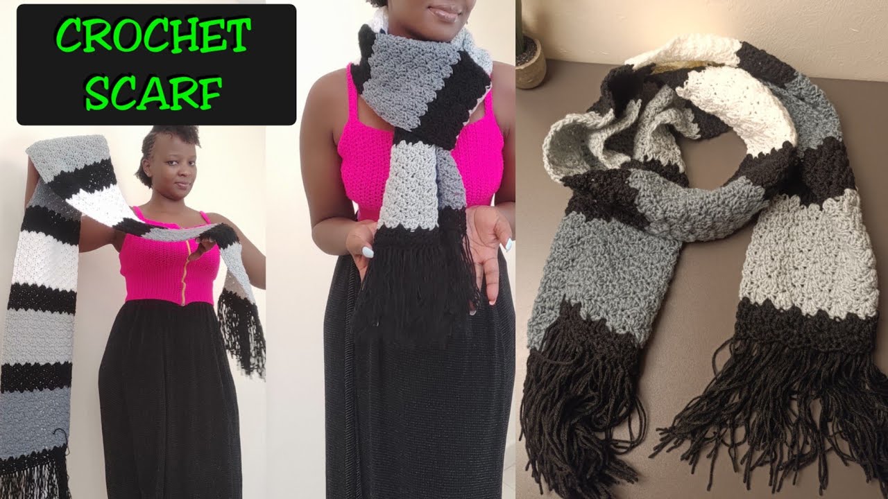 Solid Shell Stitch Scarf Tutorial with Fringes | Easy Crochet Scarf for Beginners