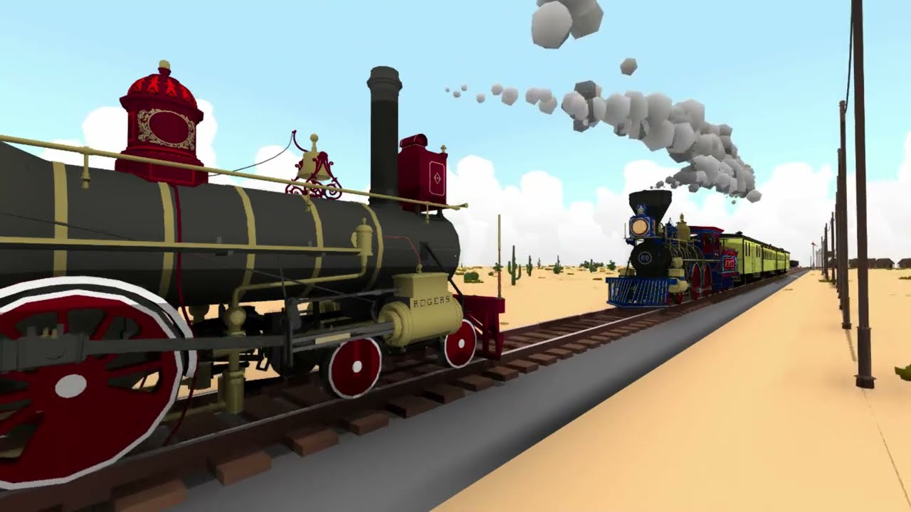 classic train almost crash on rolling line railroad tracks