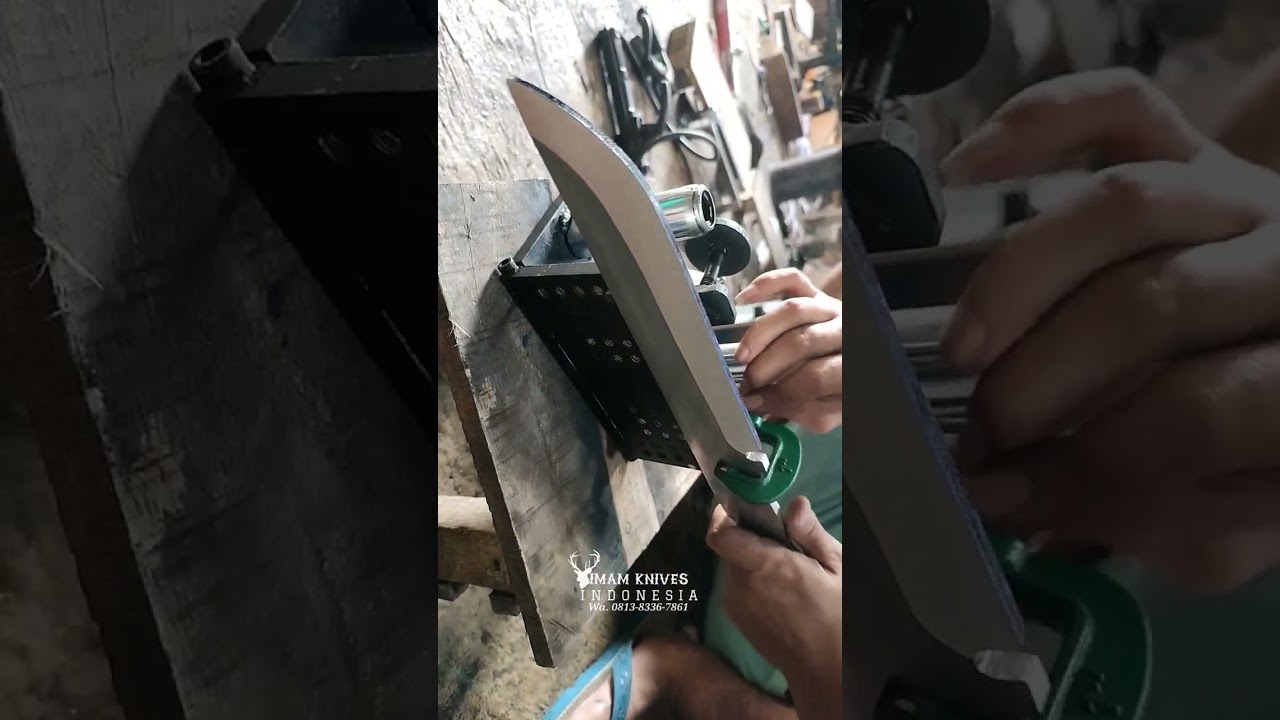Ternyata Begini Cara Membuat Bevel pisau custom menggunakan mesin beltgrinder 🔥 #imamknivesind