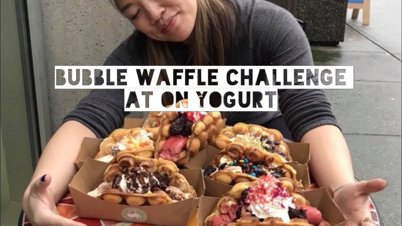Bubble waffle with ice cream challenge!