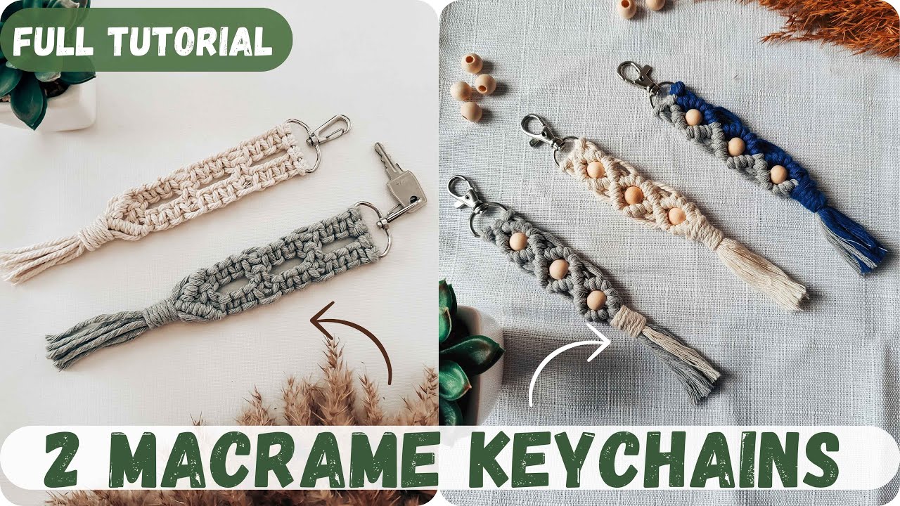 TWO MACRAME KEYCHAIN WITH BEADS FOR BEGINNERS | Macrame Diamond Pattern | Brelok z Makramy
