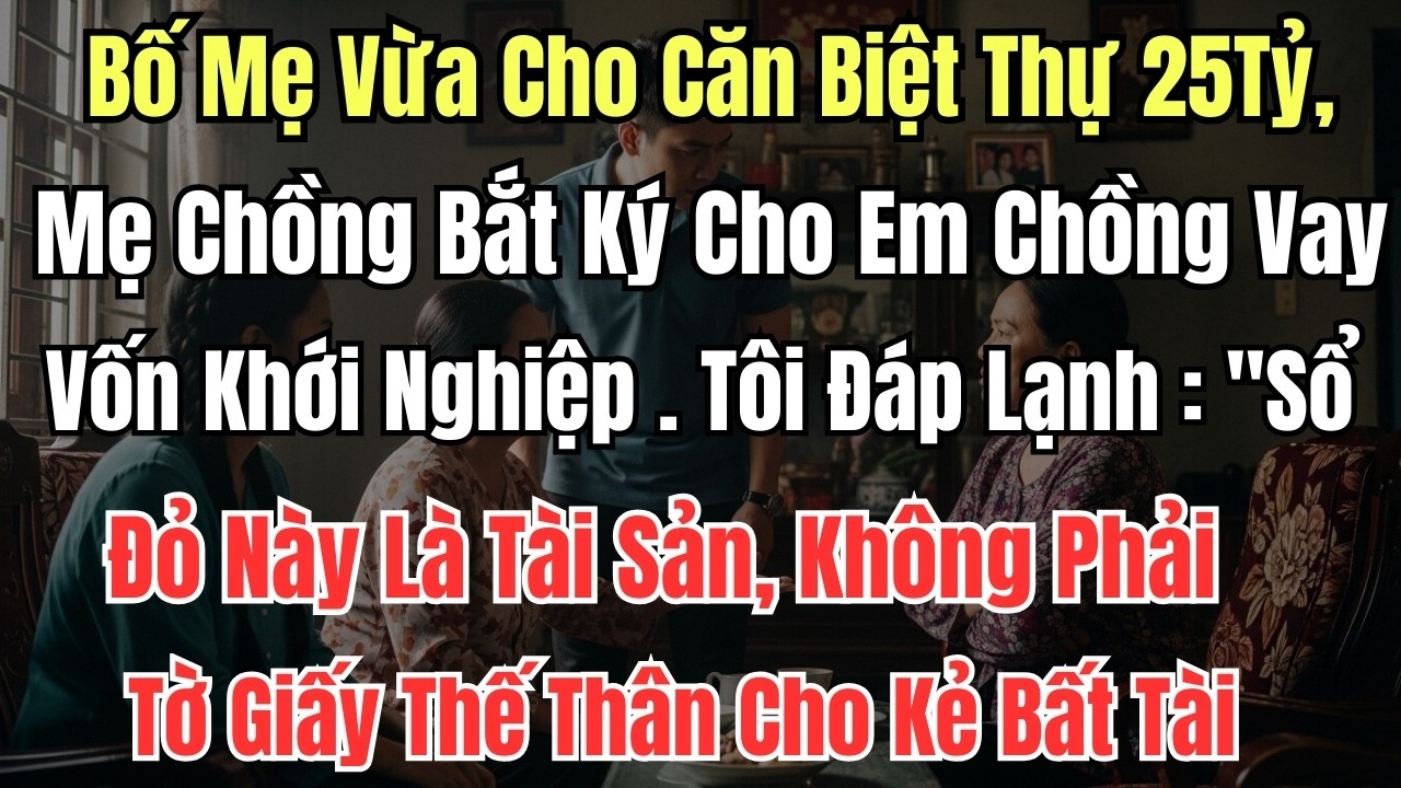 Bố Mẹ Vừa Cho Căn Biệt Thự 25Tỷ, Mẹ Chồng Bắt Ký Cho Em Chồng Vay Vốn Khới Nghiệp . Tôi Đáp Lạnh