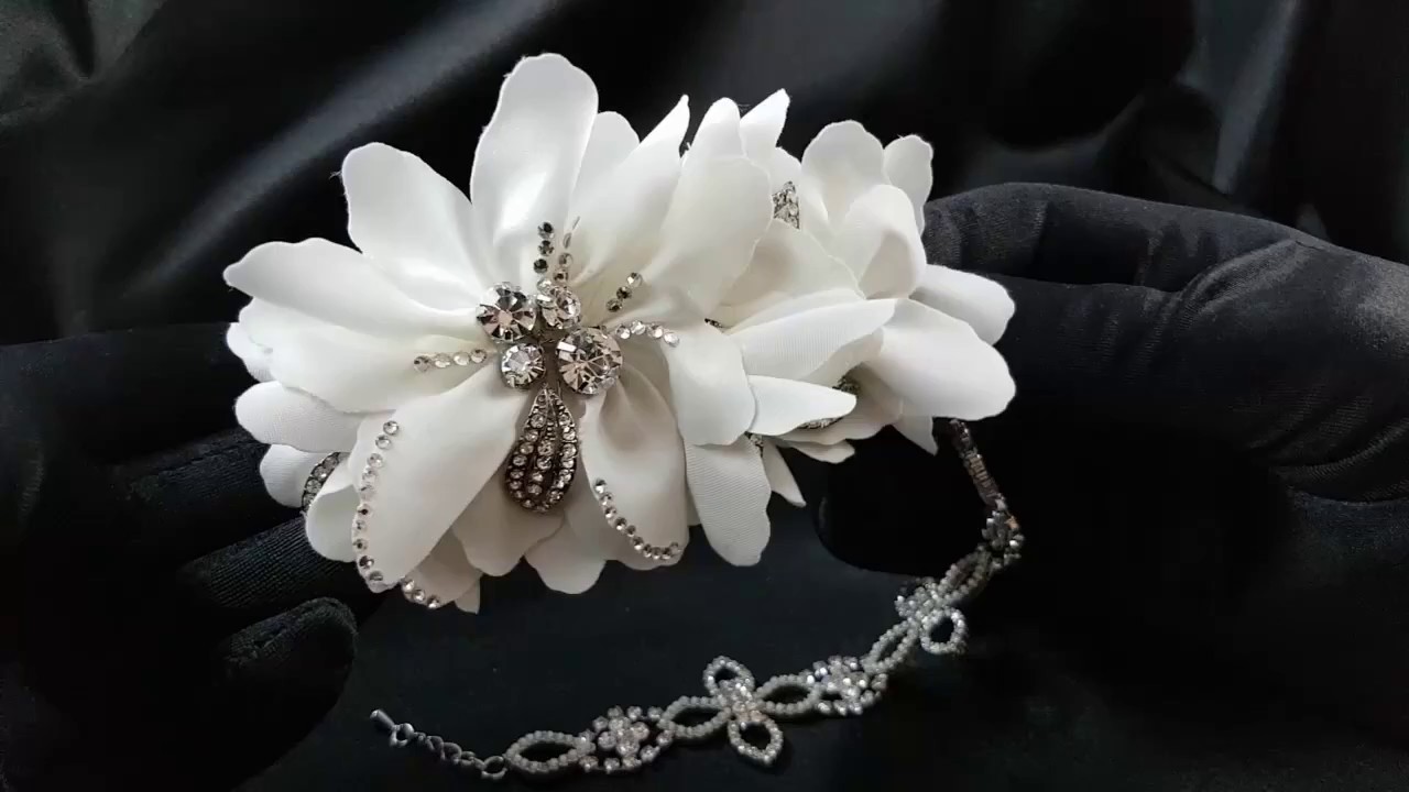 Lydia Silk Satin Crystal Bridal Hair Comb with Detachable Chain - Bella Krystal