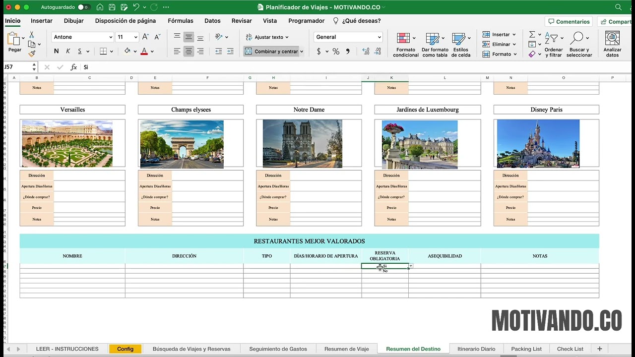 Planificador de Viajes Para Excel y Google Sheets | Video Tutorial | Motivando.co