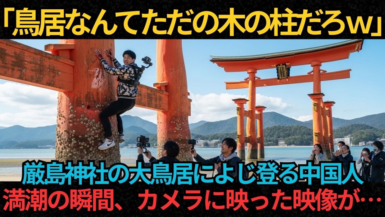 【海外の反応】「神様なんて見てないってｗ」宮島の大鳥居に登ろうとした中国人インフルエンサー・・・帰りのフェリーで全員のカメラロールが