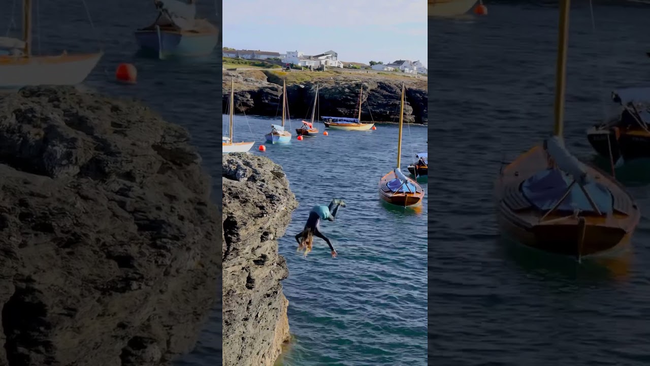 Cliff jumping at trearddur bay in north wales practicing backflips #cliffjumping #wales #northwales