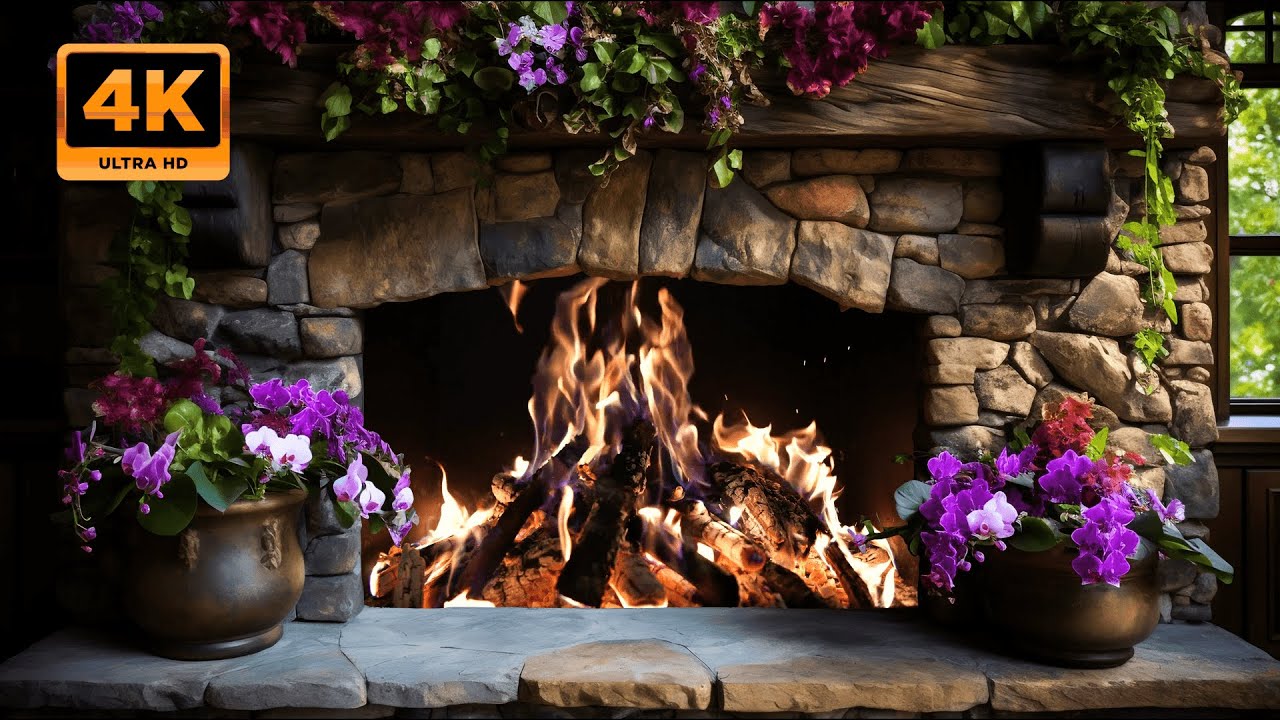 Spring Fireplace: Crackling Sounds for Sleep and Relaxation | Floral Retreat by the Fireside