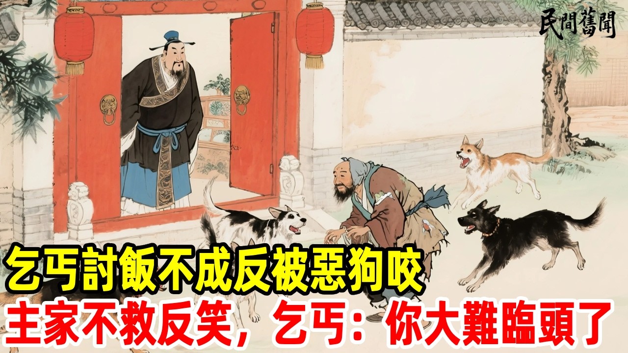 乞丐討飯不成反被惡狗咬，主家不救反笑，乞丐：你大難臨頭了！#民間舊聞#民間故事 #懸疑 #原創 #故事分享
