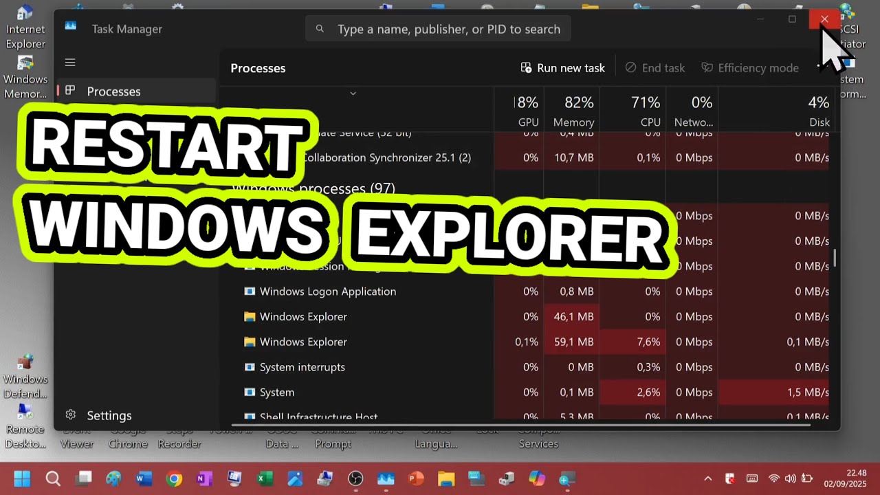 Tutorial: Restarting Windows Explorer on a Windows 11 Laptop (PC) 24H2 via Task Manager