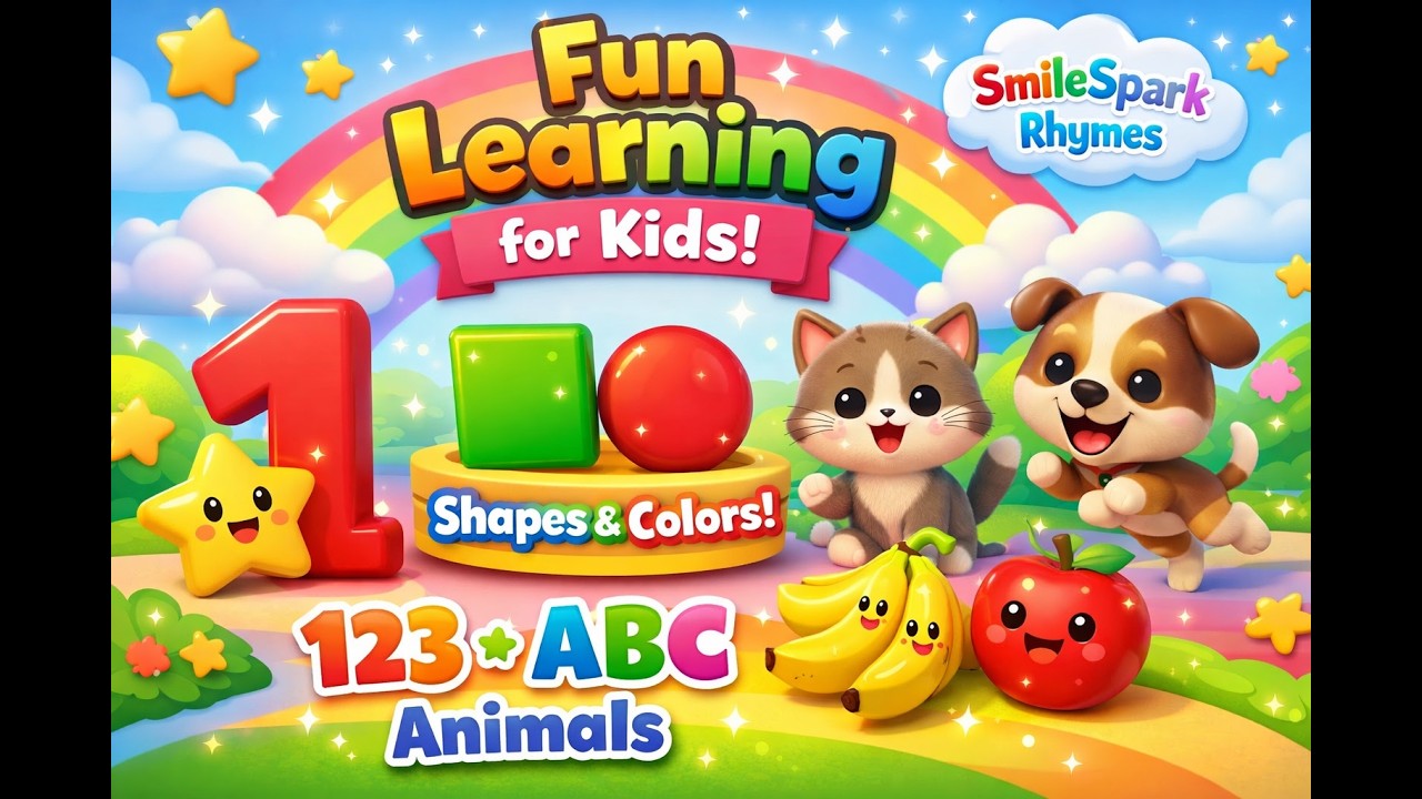 Fun Learning for Kids 🌈 Numbers, Colors, Shapes & Animals | 3D Cartoon | SmileSpark Rhymes