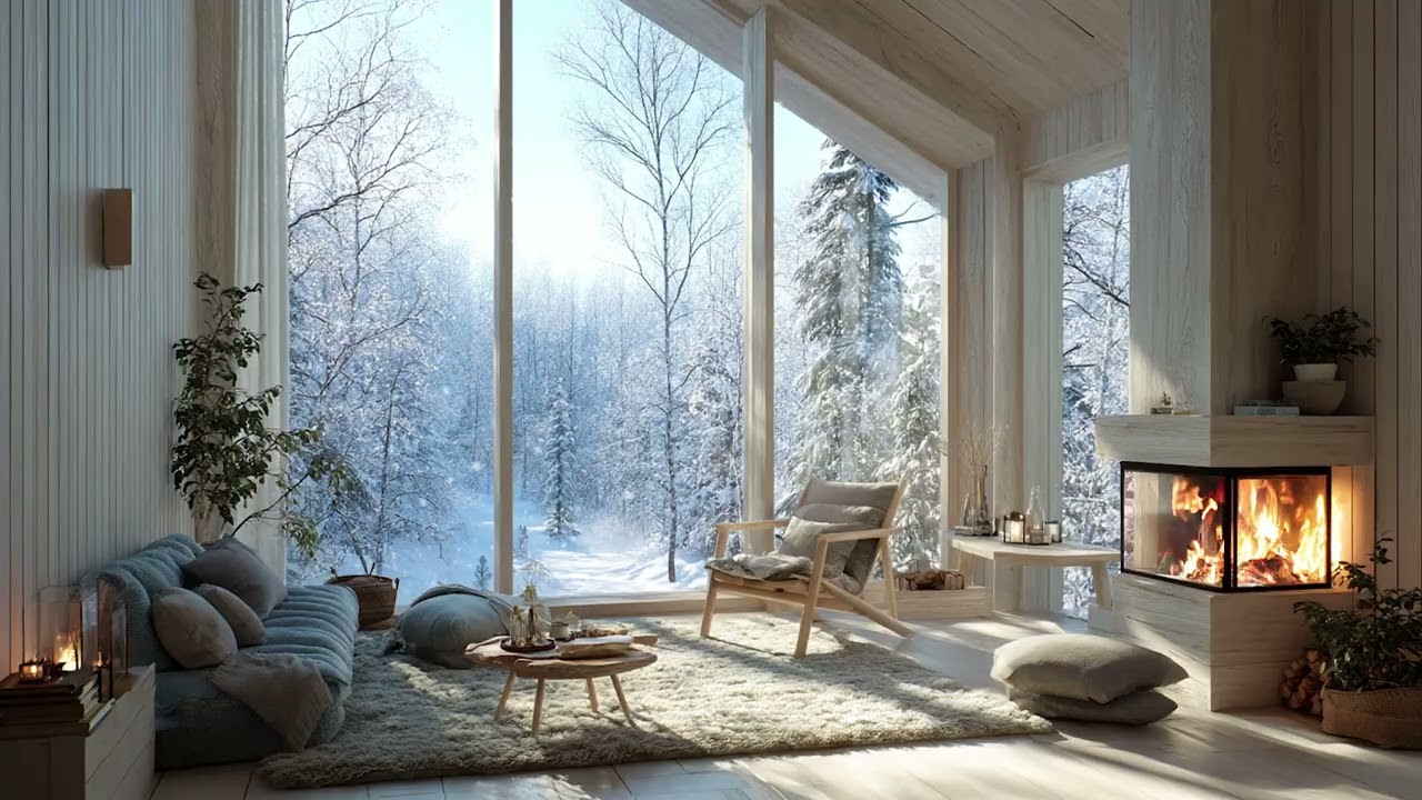 Crackling Fire with Cold Winter Wind | Calm Sounds for Sleeping All Night 🌙🔥