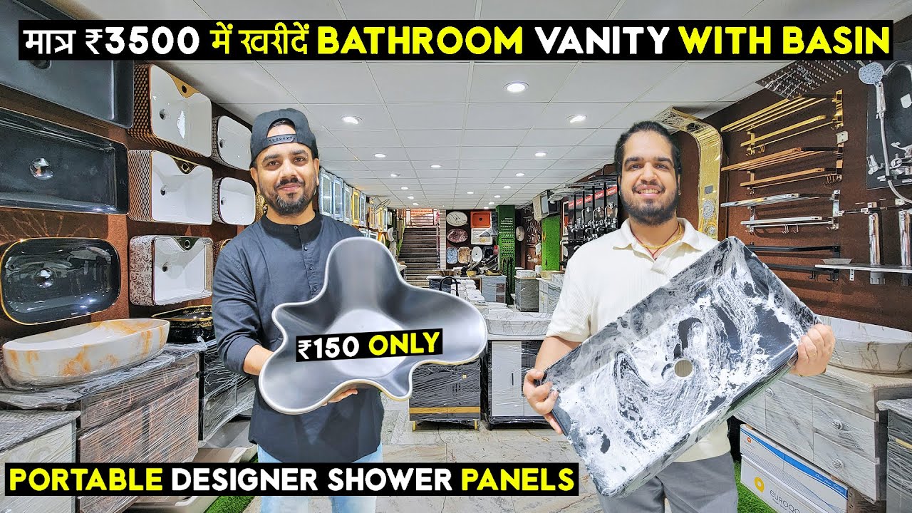 Bathroom Vanity With Basin ₹3500 Only || #bathroomvanity #basin #ledmirror || Portable Shower Panels