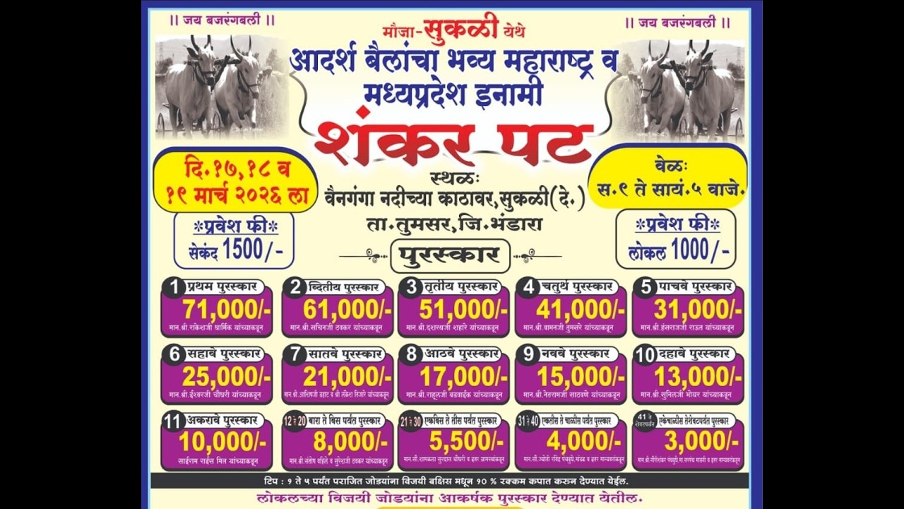 सूकळी येथे आदर्श बैलांचा भव्य महाराष्ट्र व मध्य प्रदेश शंकर पट | LIVE | Vikram Bailgada Sharyat