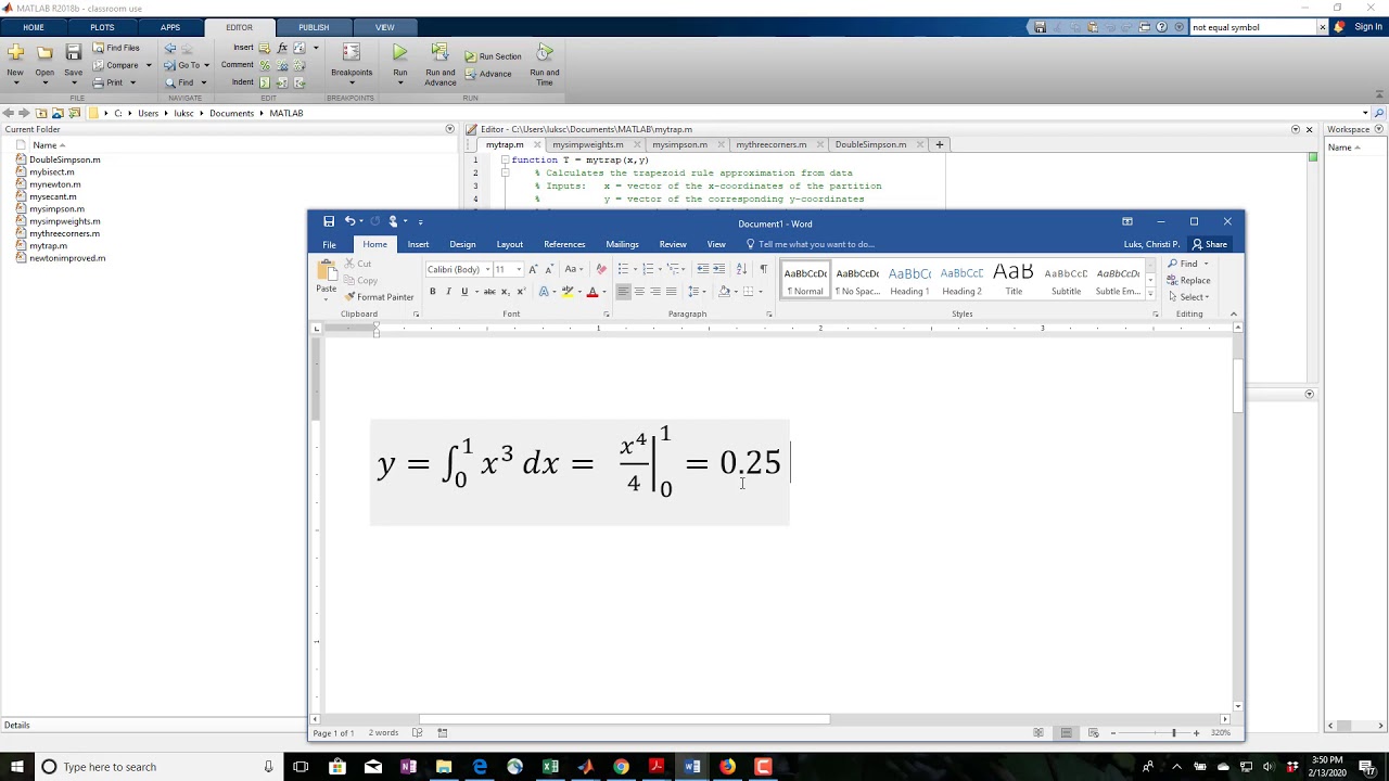 The Trapezoid Rule in MATLAB