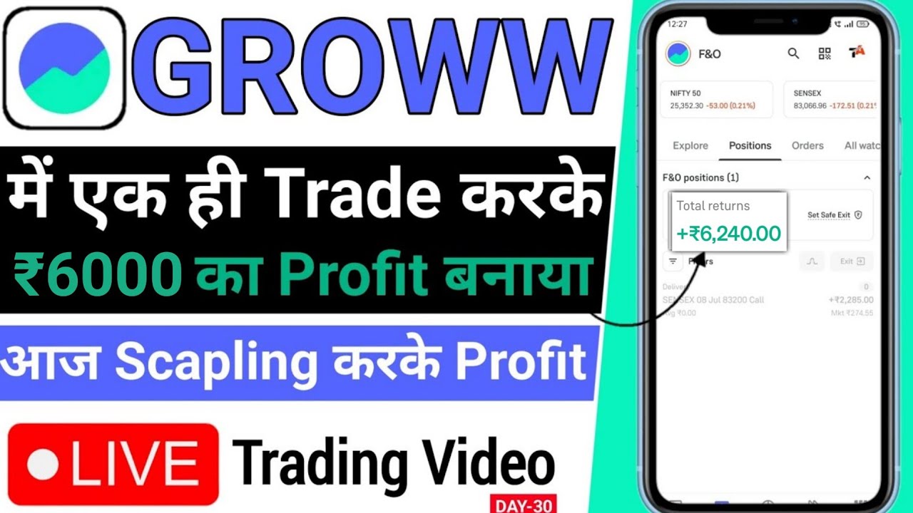 Using 10L Capital 6000 Rs Profit |🔴Live Option Trading For Beginners | F&O trading live in groww app