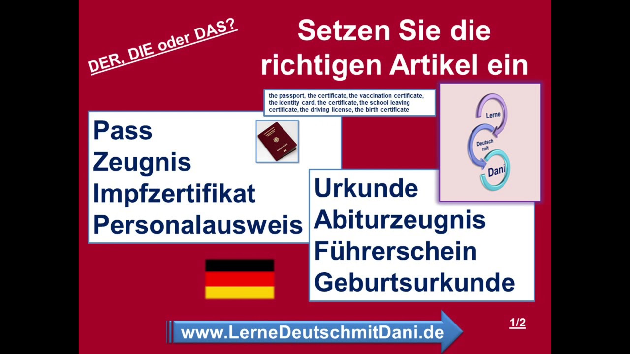 Deutsch lernen: Artikel Pass Urkunde
