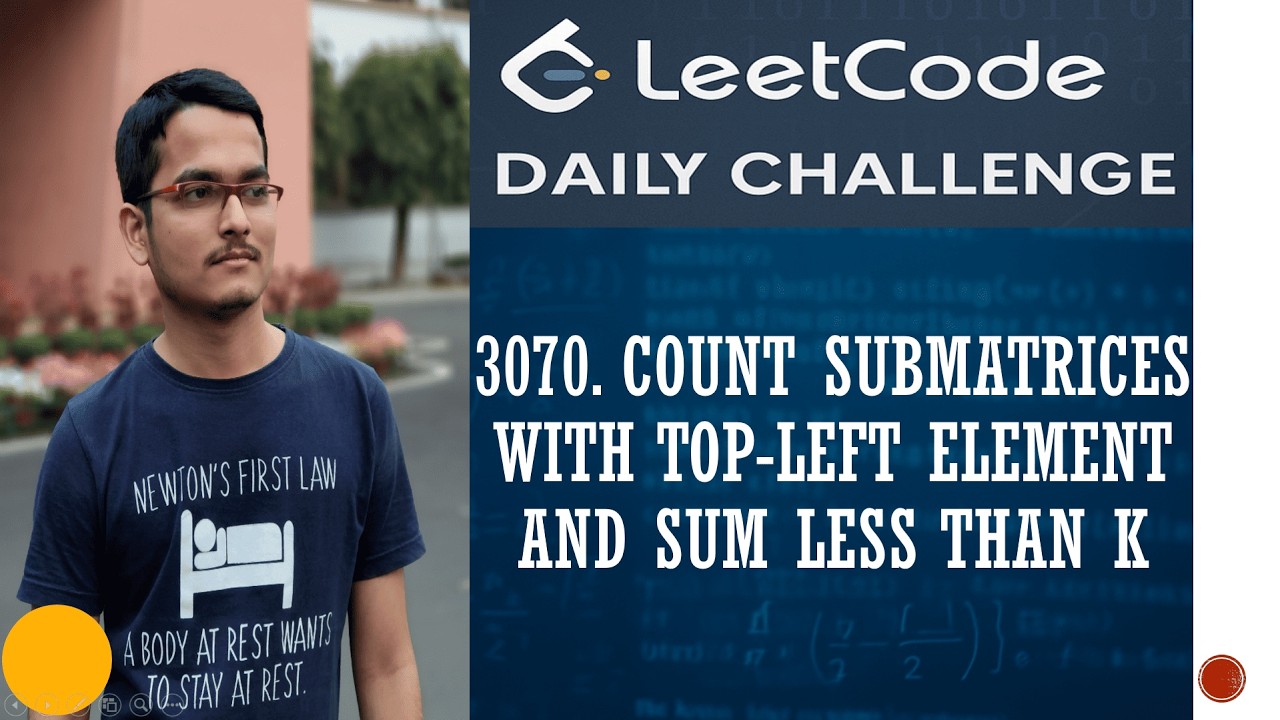 Leetcode 3070. Count Submatrices with Top-Left Element and Sum Less Than k | Daily Challenge