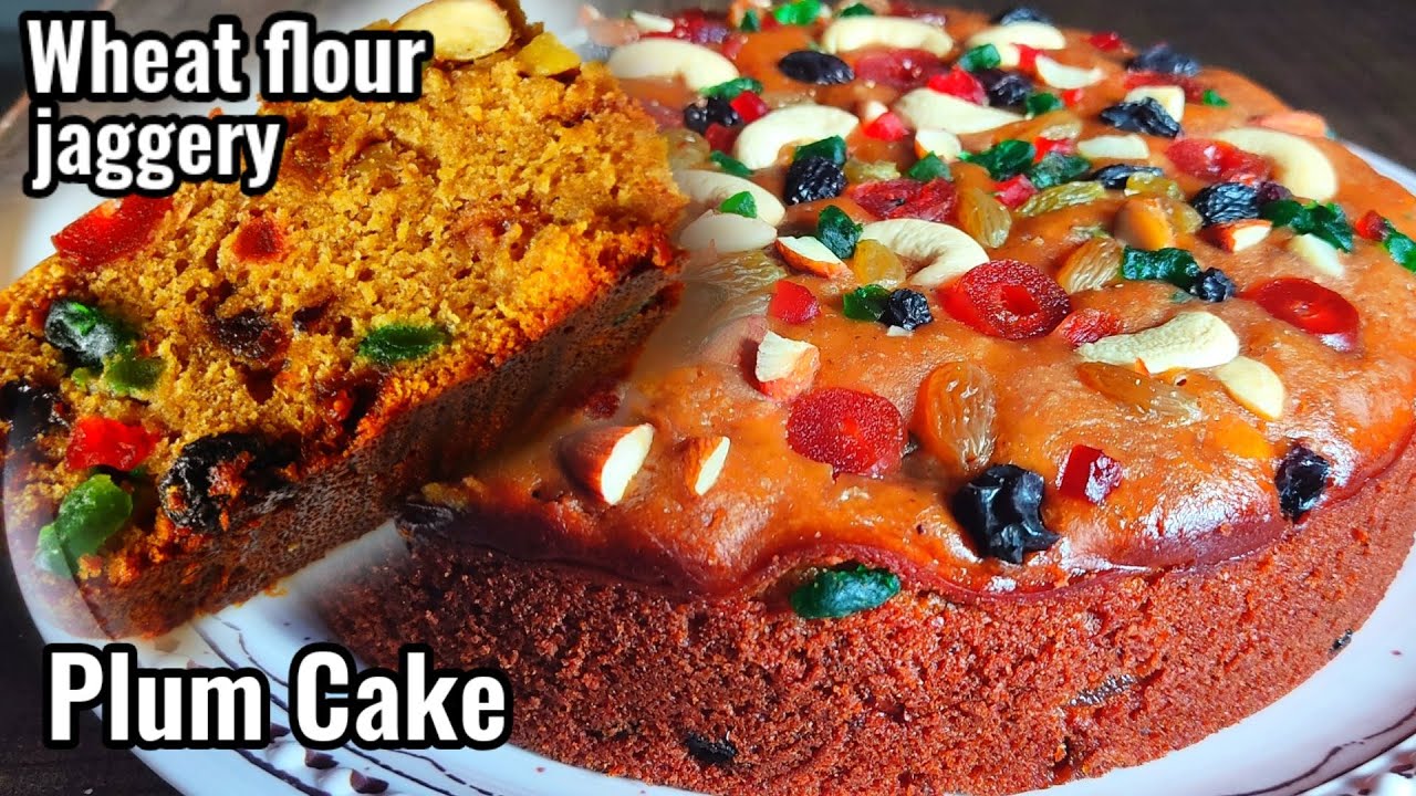 Eggless Christmas Plum Cake,Sugar free Plum Cake,Wheat flour jaggery Plum Cake