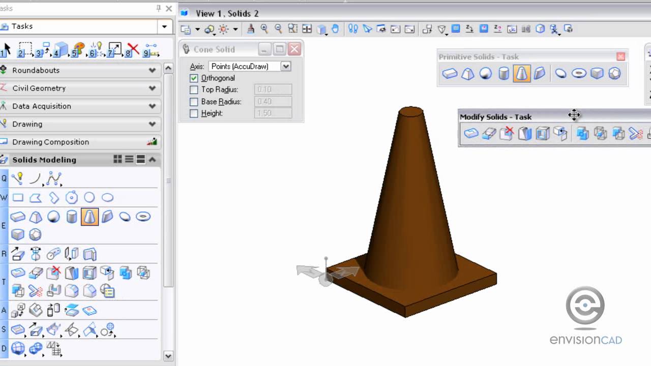 3D Primitive Solids - Slab and Cone - MicroStation V8i (SELECTseries)