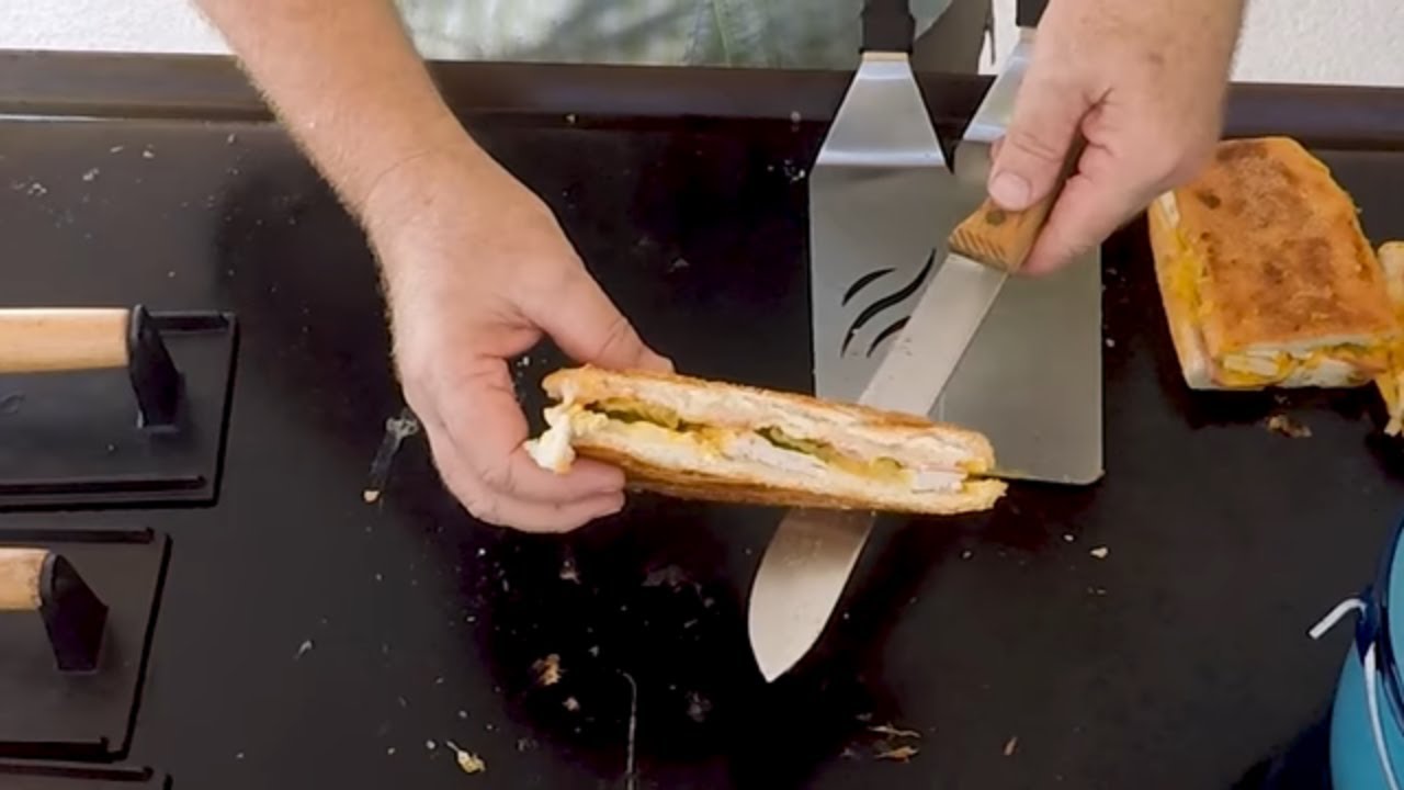 Cuban Sandwich on the Blackstone Griddle with special black beans on the side