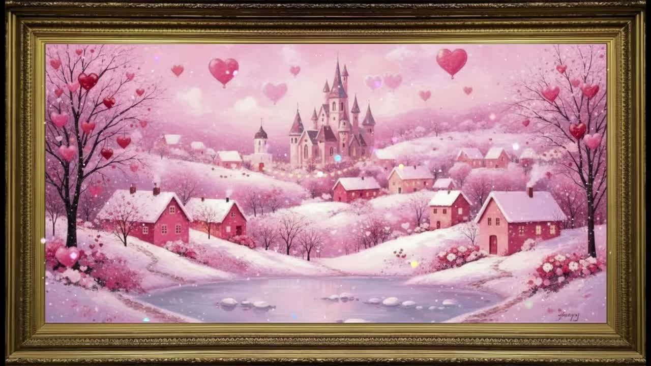 Valentine Homecoming, Vintage Pink Winter Oil Painting| Frame TV Art Screensaver with Relaxing Music