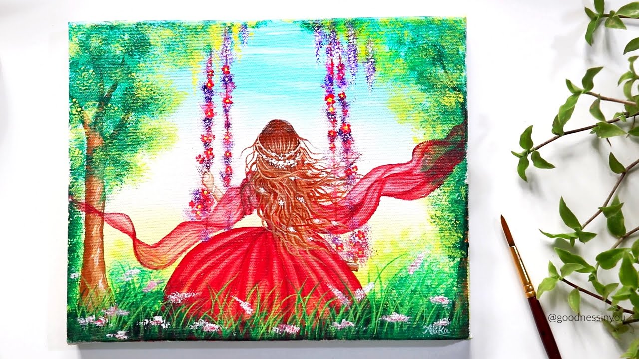 A  GIRL on a Swing Painting Tutorial for Beginners with Step by Step Method and Tips