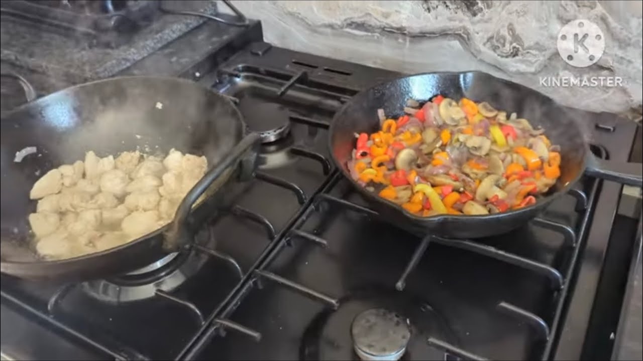 cast iron cooking chicken curry..