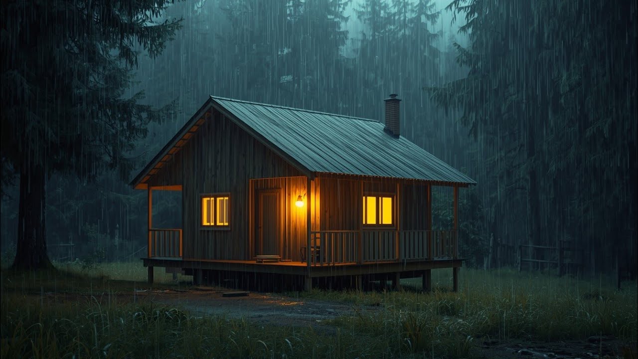 Powerful Rainstorm in the Forest 🌲 | Fall Asleep in a Warm Cabin and Relaxation 
