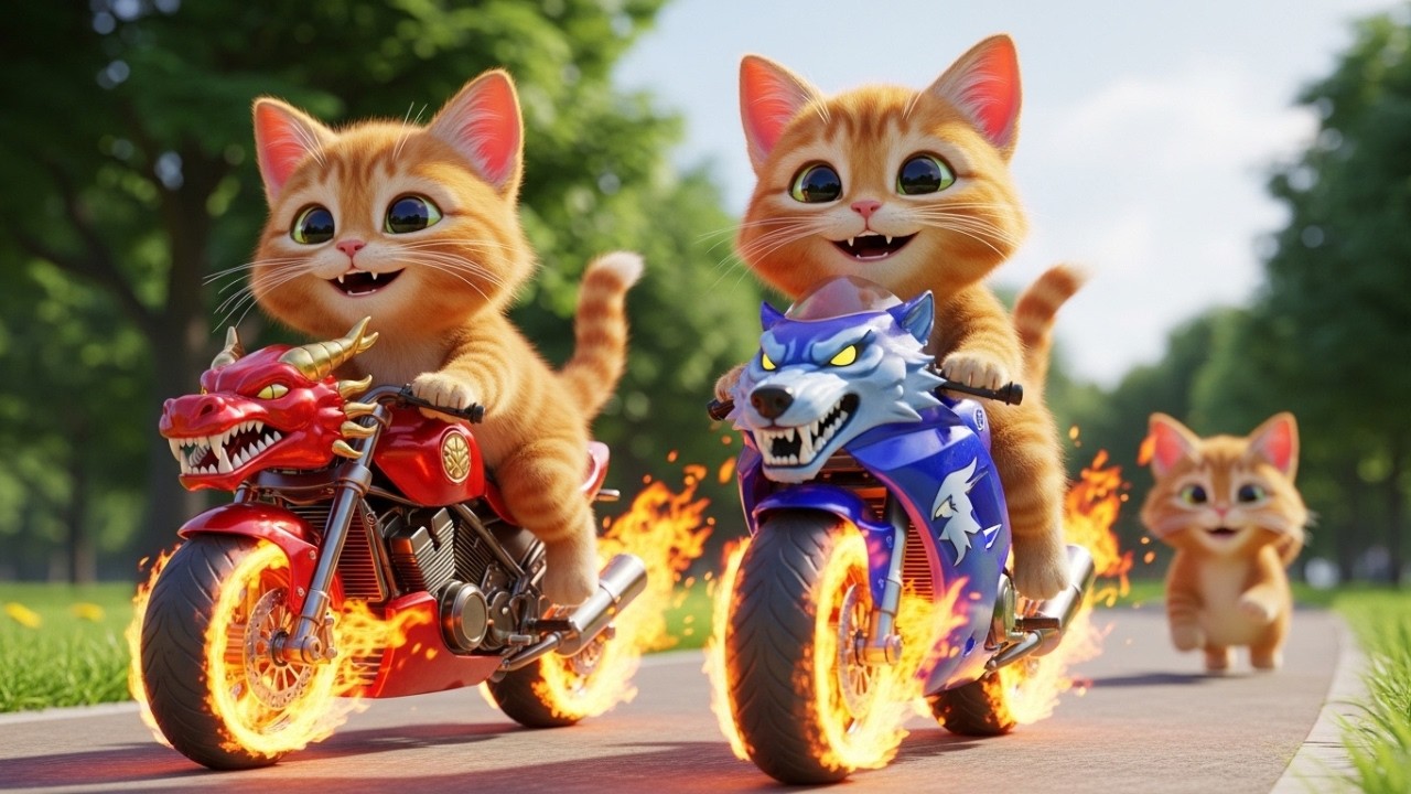 Kittens Drive Fire Demon Motorbikes 🚓 on a Revenge Mission to Rescue Mama Cat from a Bully🐾🐈🐯