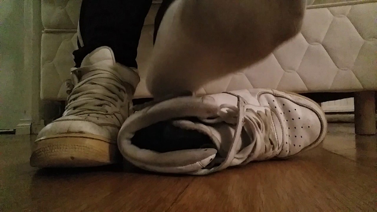 Trashed Nike Air Force 1s, dirty Adidas socks