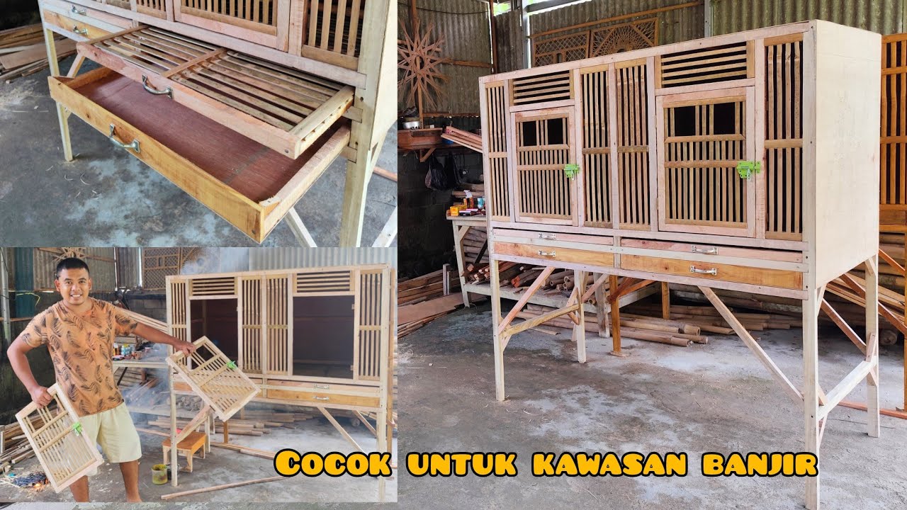 Kali ini saya membuat kandang ayam jago 2 ruang dengan tiang kaki panjang