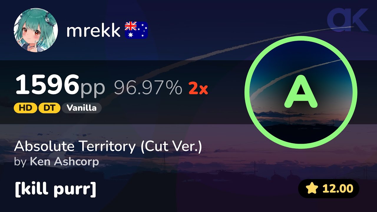 [12⭐] Vanilla | mrekk | Ken Ashcorp - Absolute Territory (Cut Ver.) [purr] +HDDT 97% 1596pp 2❌