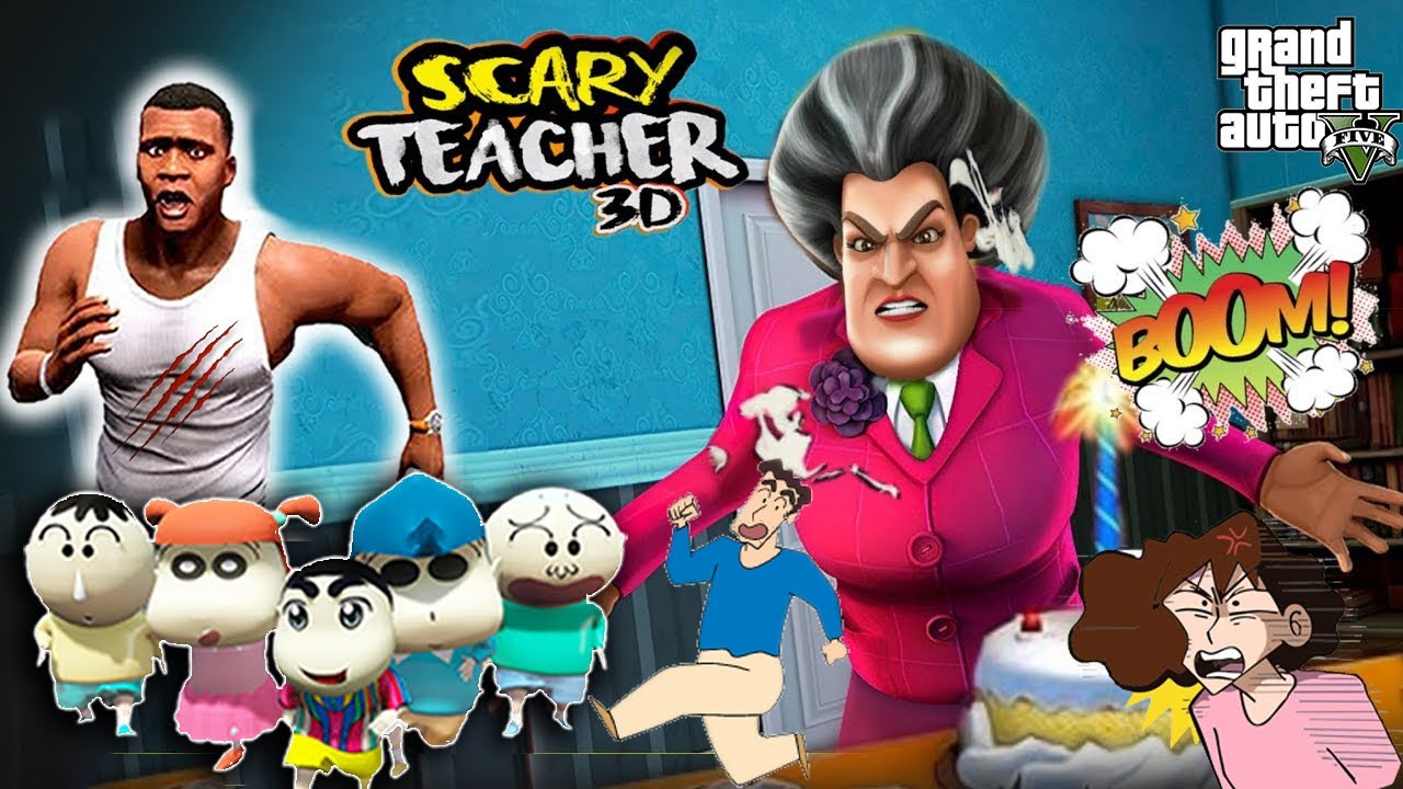 Franklin and Shinchan and his Friends Fight With Scary Teacher 3D For taking Revenge in GTAV !