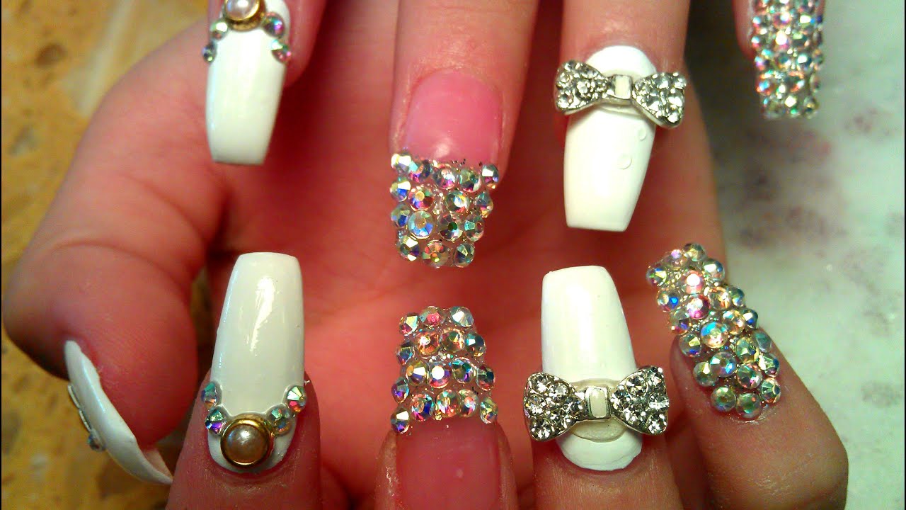 WEDDING ACRYLIC NAIL DESIGN COFFIN NAIL TUTORIAL STEP BY STEP