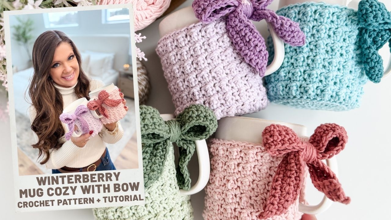 Winterberry Mug Cozy | Free Crochet Mug Cozy Tutorial
