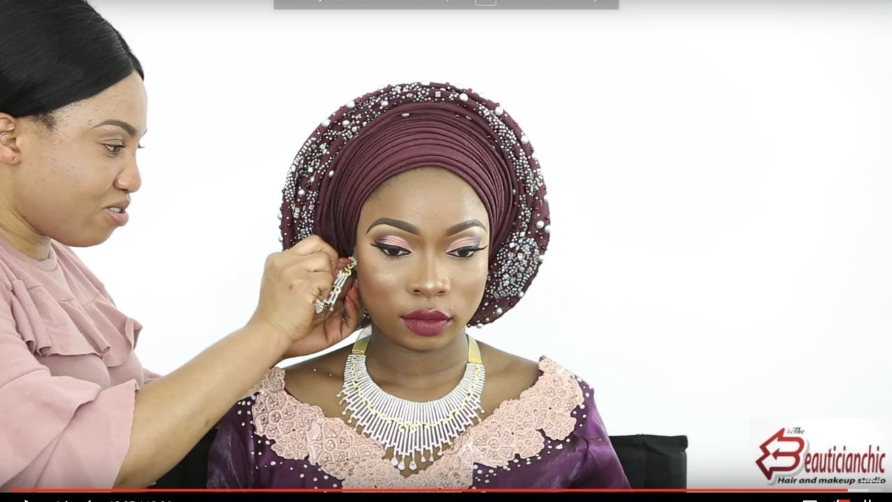 GELE TUTORIAL AND MAKEUP TRANSFORMATION |NIGERIAN WEDDING |UK MUA